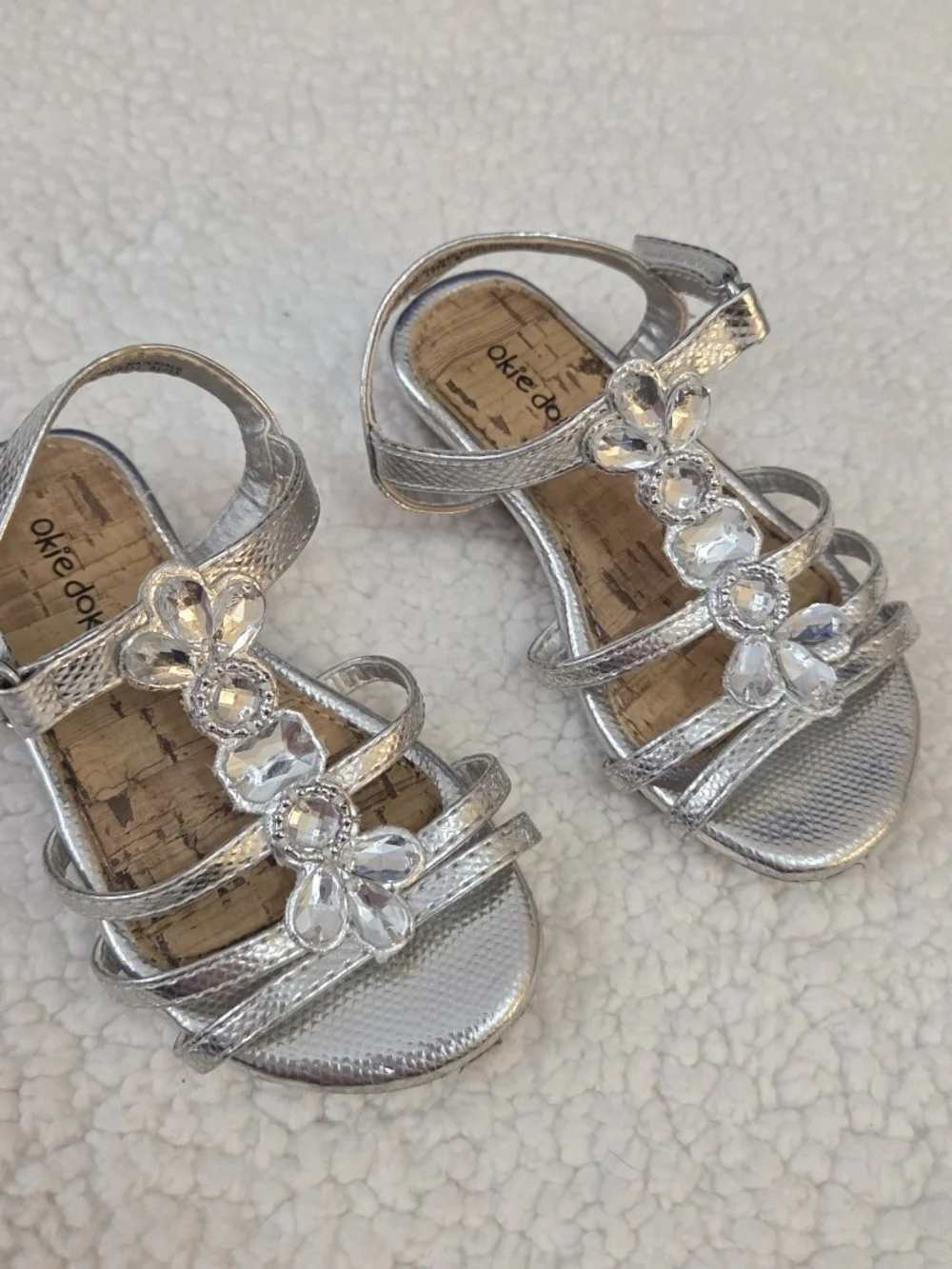 Toddler Lil Macy Rinestone Sandals Silver Strappy Dress Shoes Okie Dokie